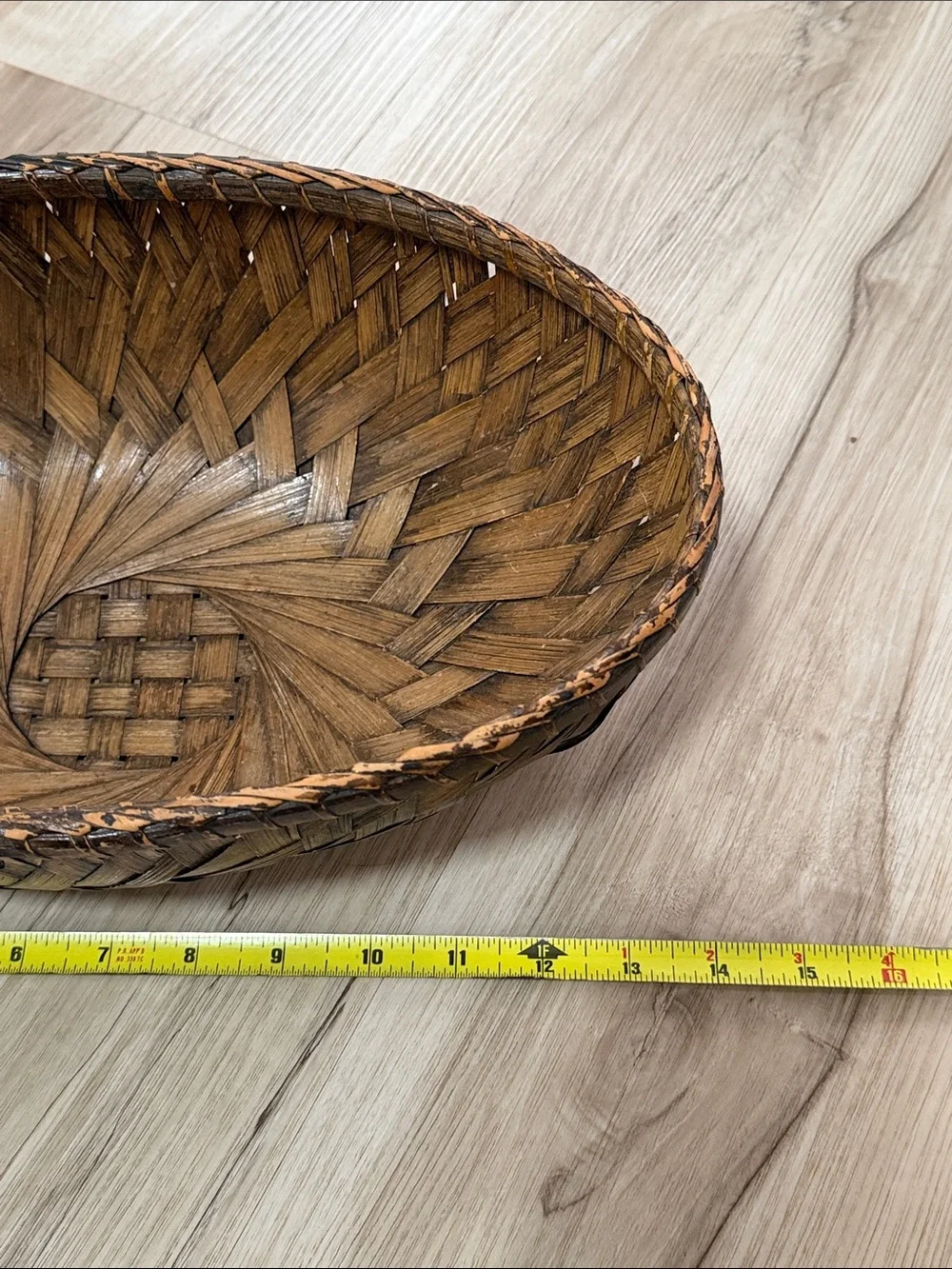Vintage Handwoven Oval Wicker Basket Bowl Farmhouse Primitive Cottagecore Decor